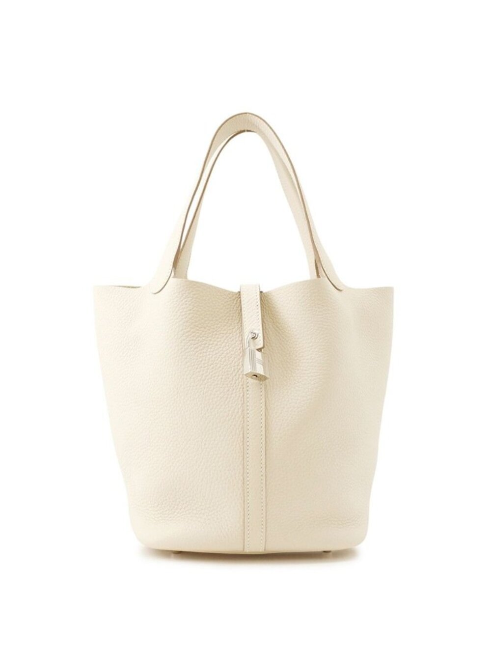 Hermes Handbag Picotin Lock MM Craie Silver Taurillon Clemence Tote